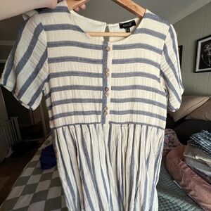 Roolee Blue and White Striped Midi Dress